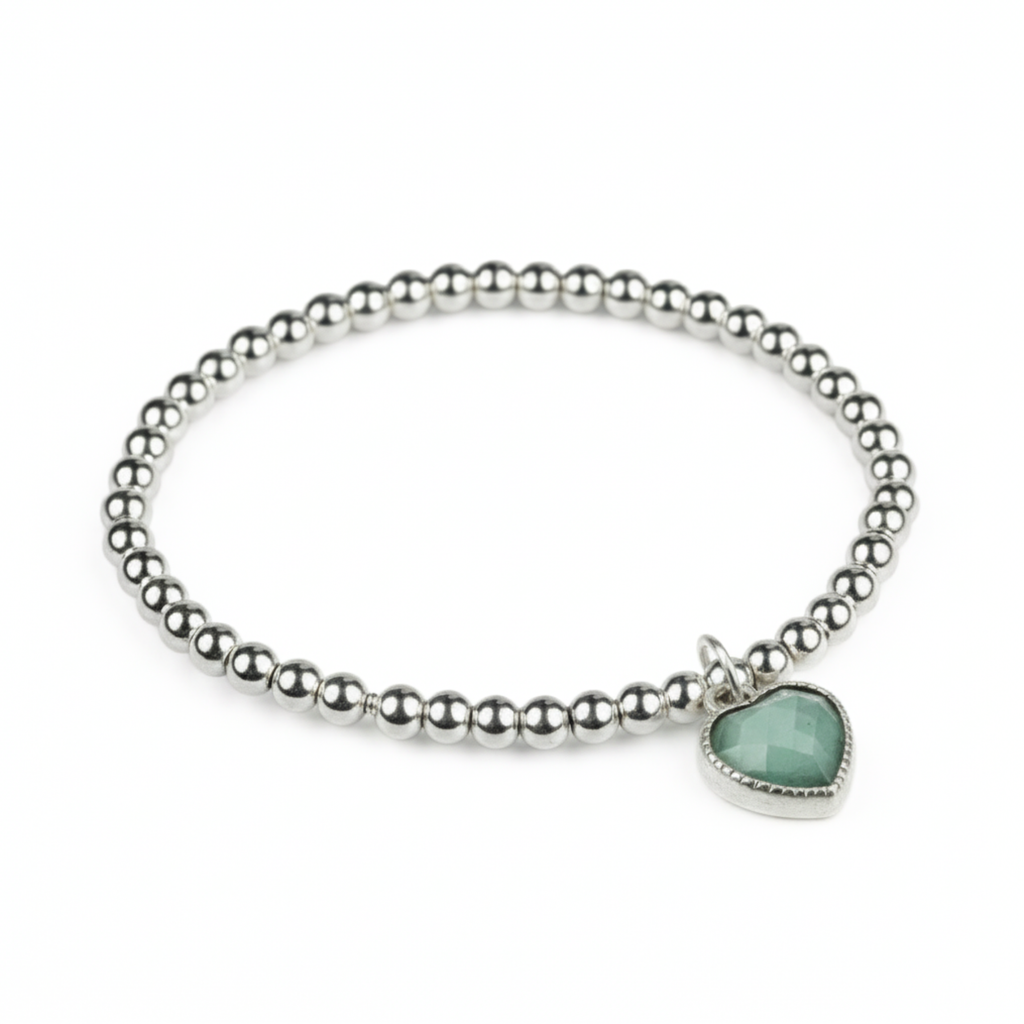 Heart Charm Bracelet in Sterling Silver and Amazonite