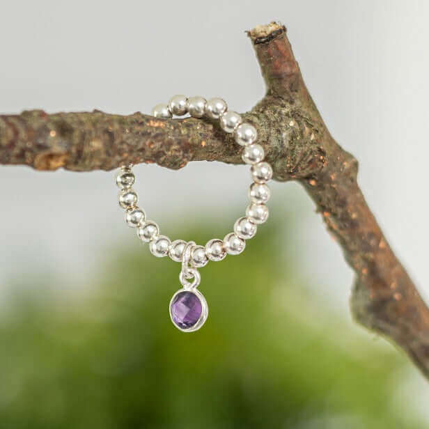 Amethyst Silver Birthstone Ring for February Birthdays
