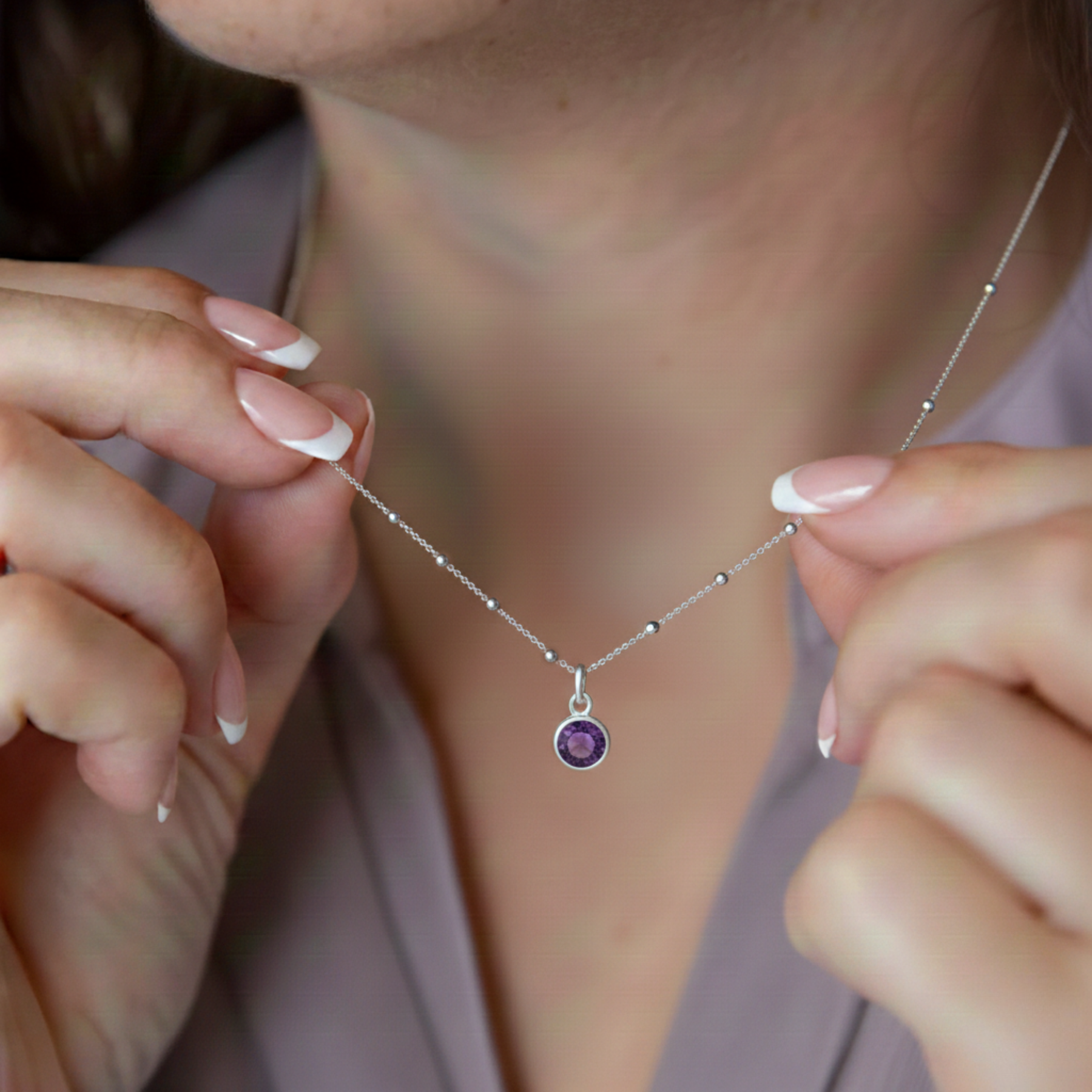 Amethyst February Birthstone Necklace in Sterling Silver