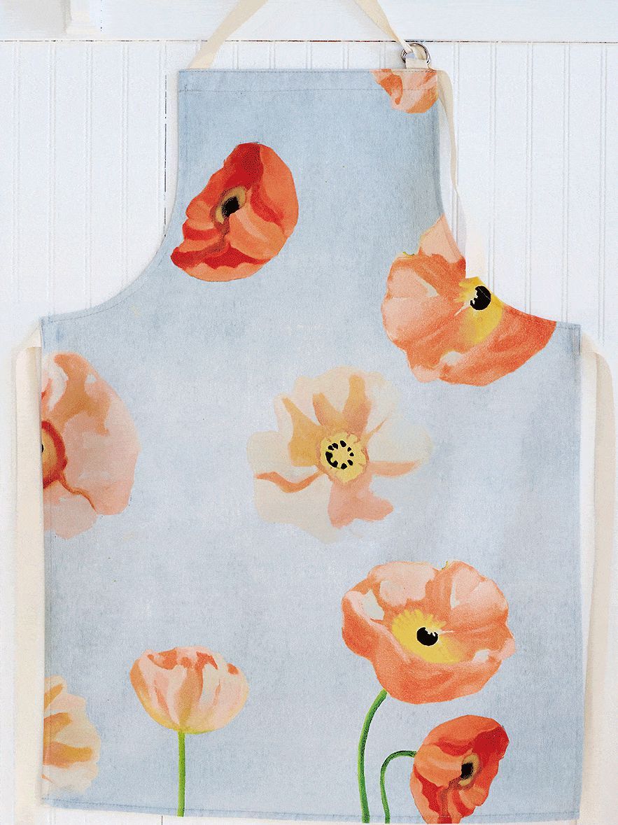 Peach Poppies on Grey Cotton Apron
