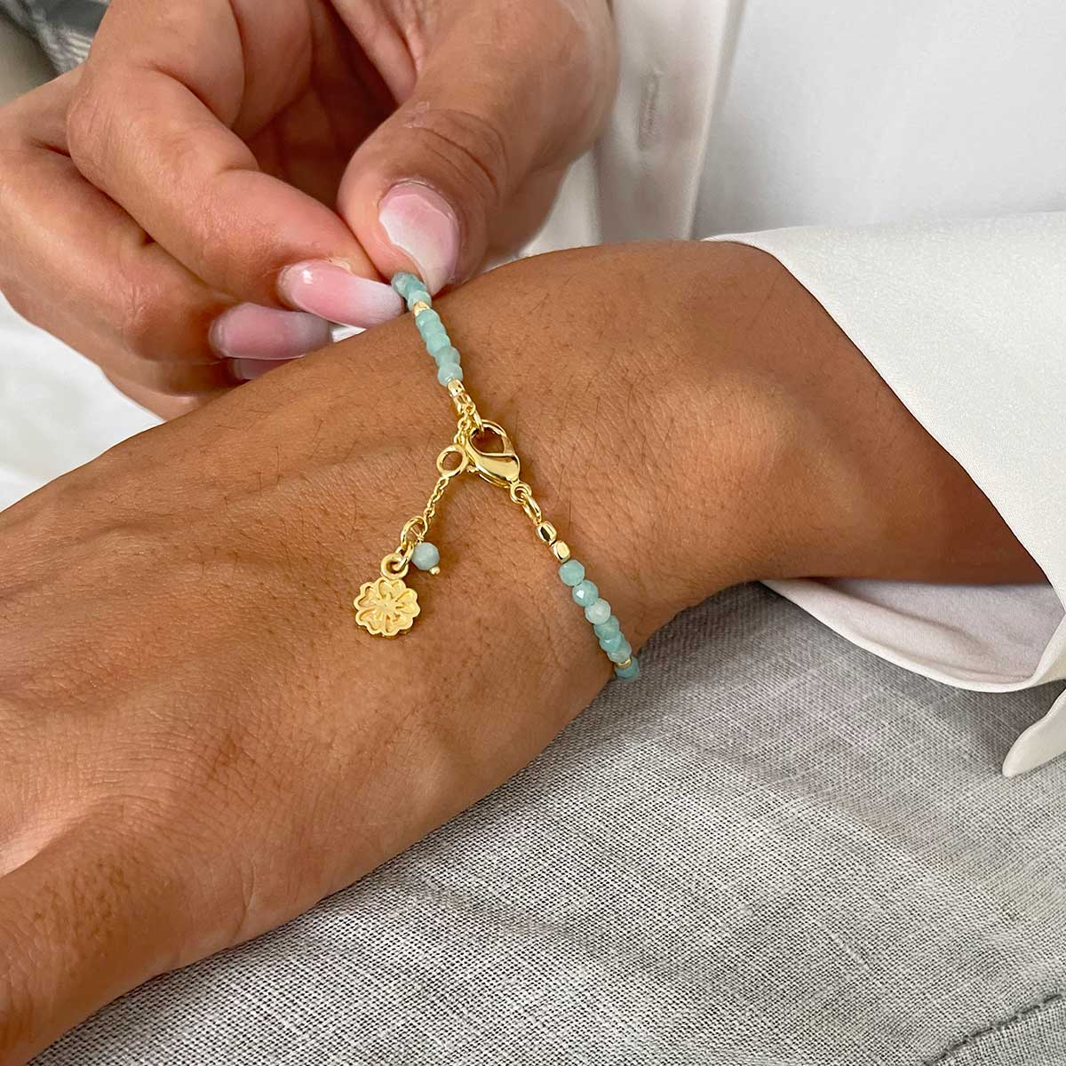 Milos Gemstone and Gold Bead Bracelet Tourmaline