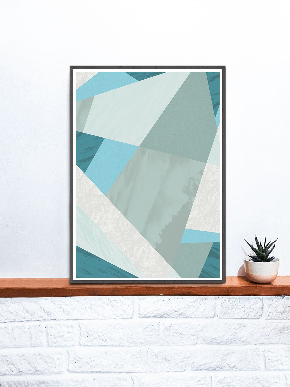 Aqua Blue Geometric Pattern Print