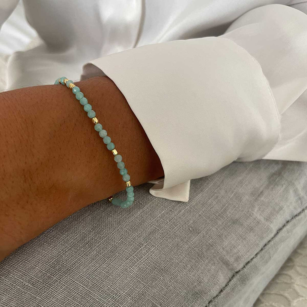Milos Gemstone and Gold Bead Bracelet Amazonite