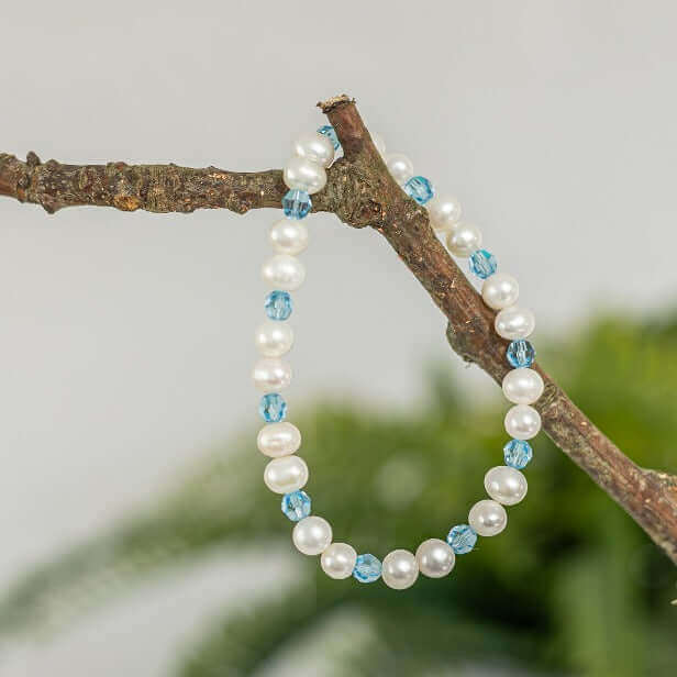 Aquamarine Crystal and Pearl Bracelet