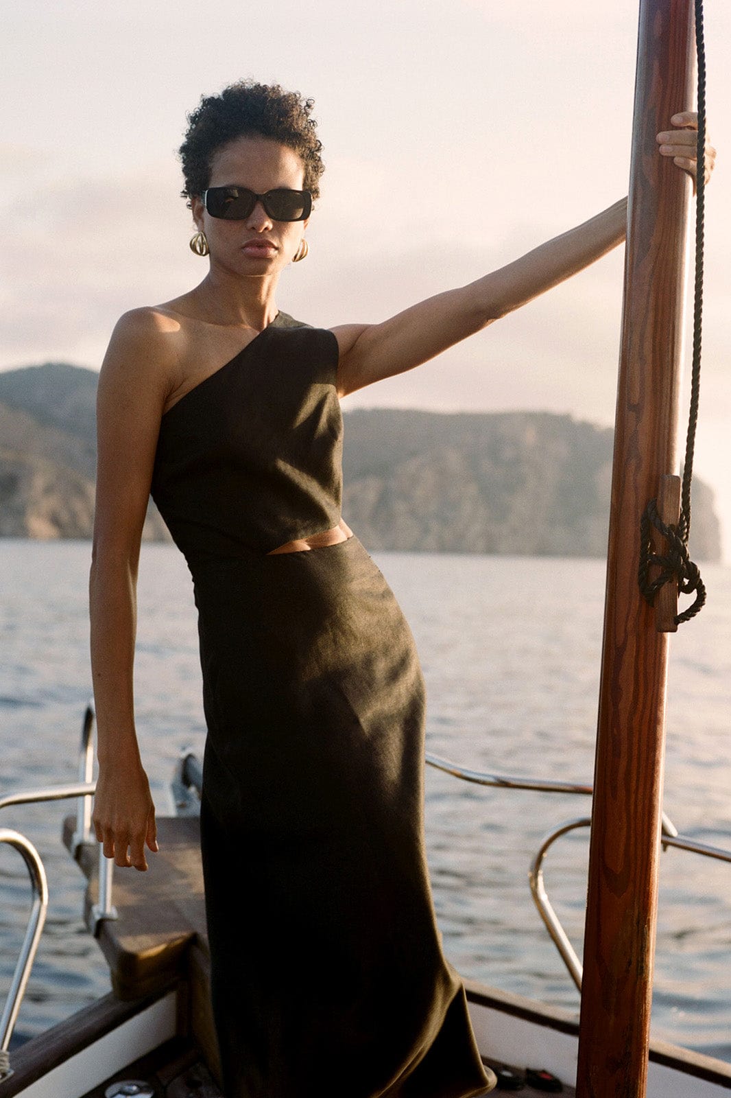 The Ava Asymmetric Maxi Dress in black