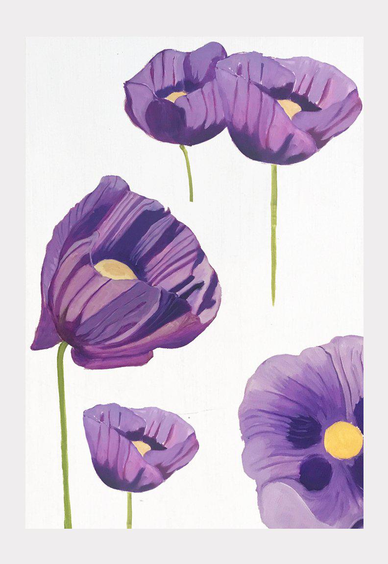 Purple Poppies on Snow Art Print