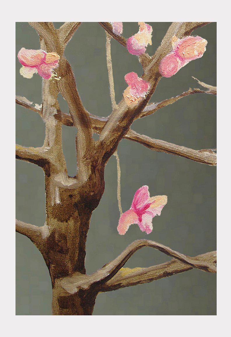 Eastern Redbud Art Print with Pink Flowers on Grey