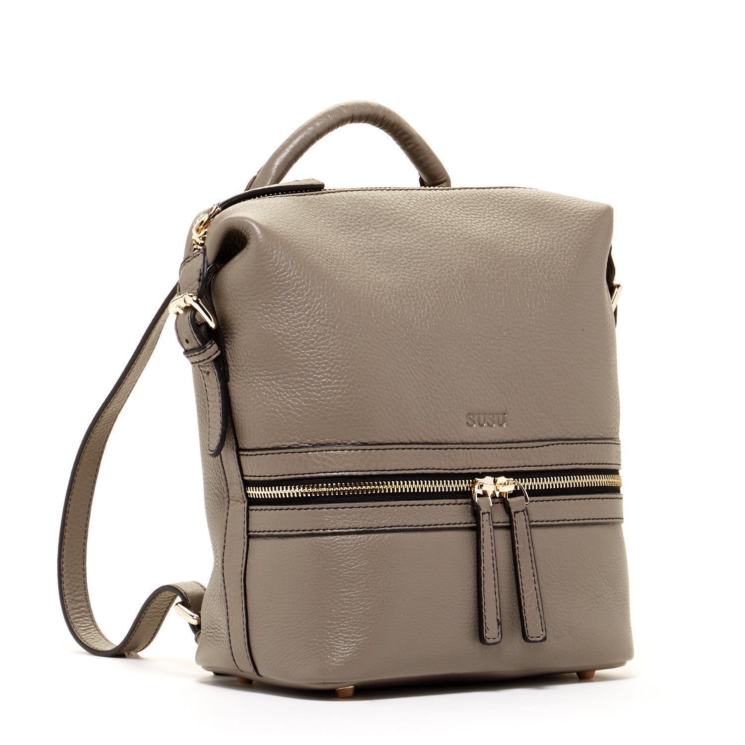 Grey Leather Convertible Backpack Crossbody Bag