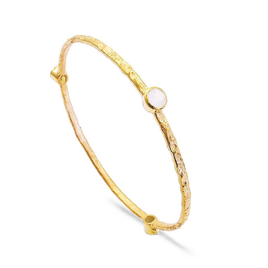 Thalia Three Stone Stacking Bangle Rainbow Moonstone