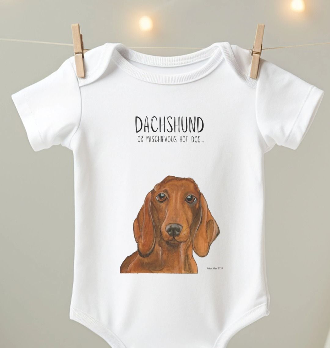 Mischievous Hot Dog Baby Bodysuit – Too Cute to Handle! Red Dachshund