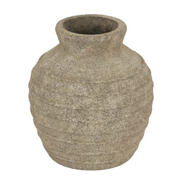 Large grey Tuscan ceramic vase with textured finish, modern Mediterranean style, 33cm tall for floral or decorative use by Sostter at brixbailey.com