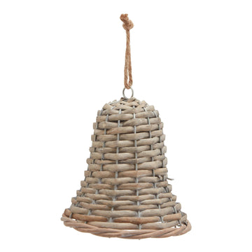 Handwoven rustic wicker Christmas bell in warm brown, artisan-crafted holiday decor with natural texture. by Sostter at brixbailey.com