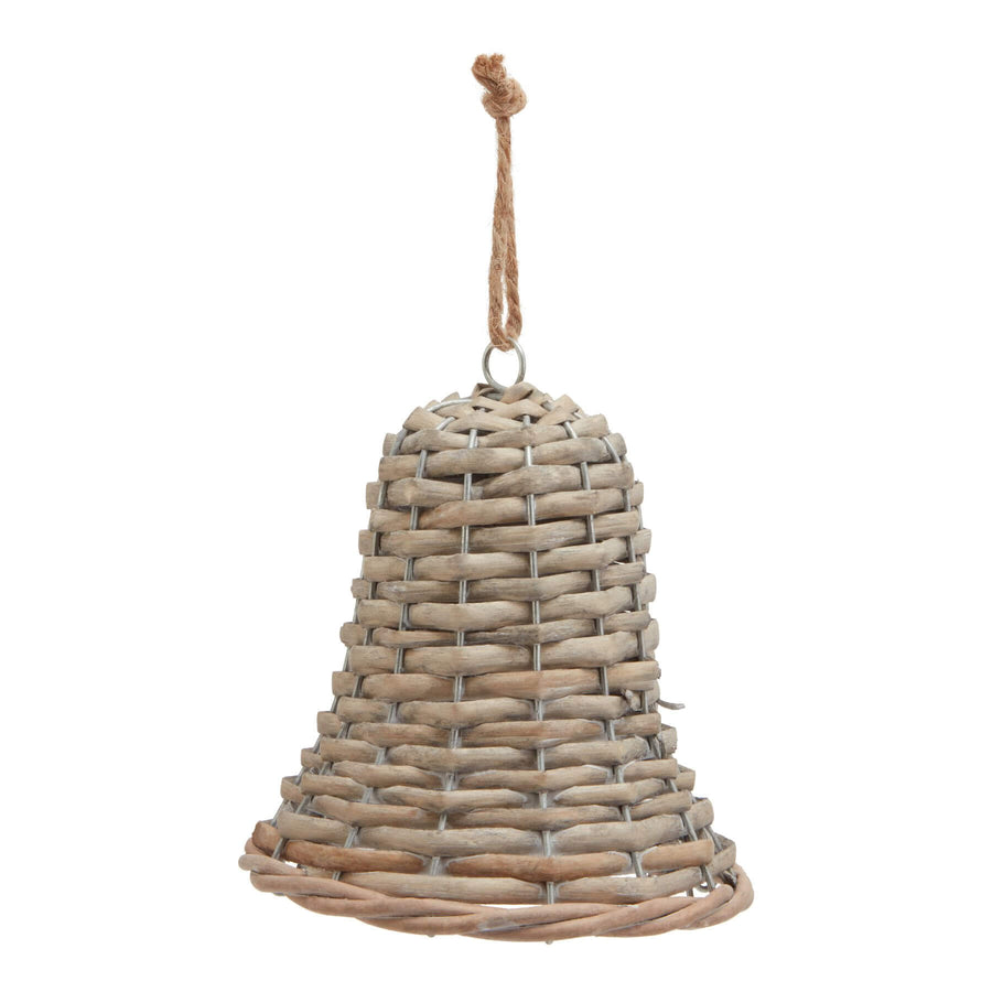 Handwoven rustic wicker Christmas bell in warm brown, artisan-crafted holiday decor with natural texture. by Sostter at brixbailey.com