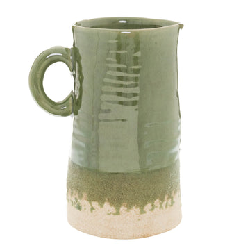 Handcrafted olive ceramic jug with rustic charm, Mediterranean-inspired design, perfect for water or decor. by Sostter at brixbailey.com