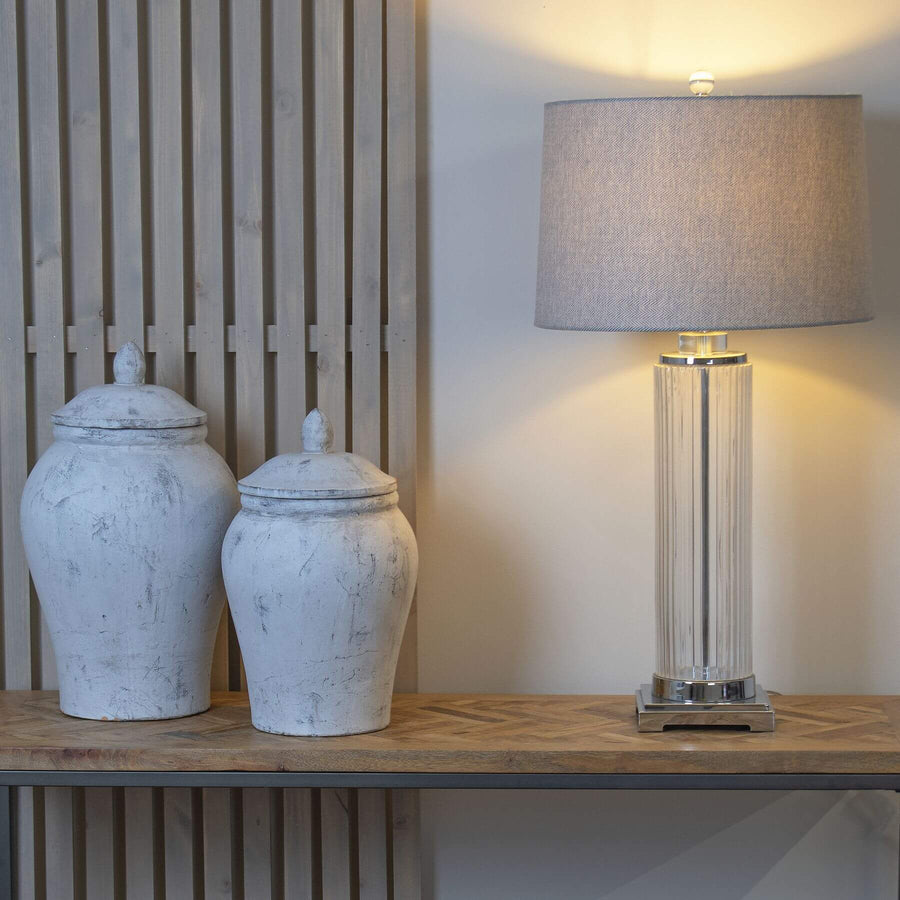 Bloomville Stone Ginger Jar in natural ceramic finish, 39cm tall, textured stone-look home decor piece by Sostter at brixbailey.com