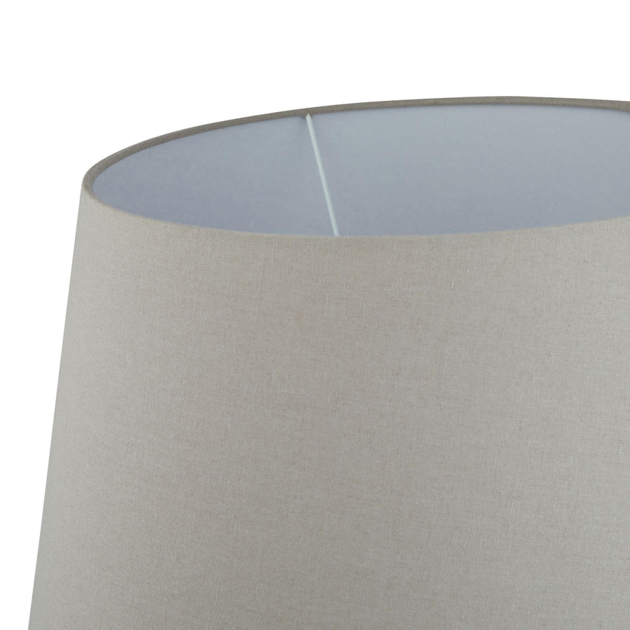 Rustic ceramic table lamp with weathered gray-brown finish and beige fabric shade, 63cm height, modern farmhouse decor.by Sostter at brixbailey.com