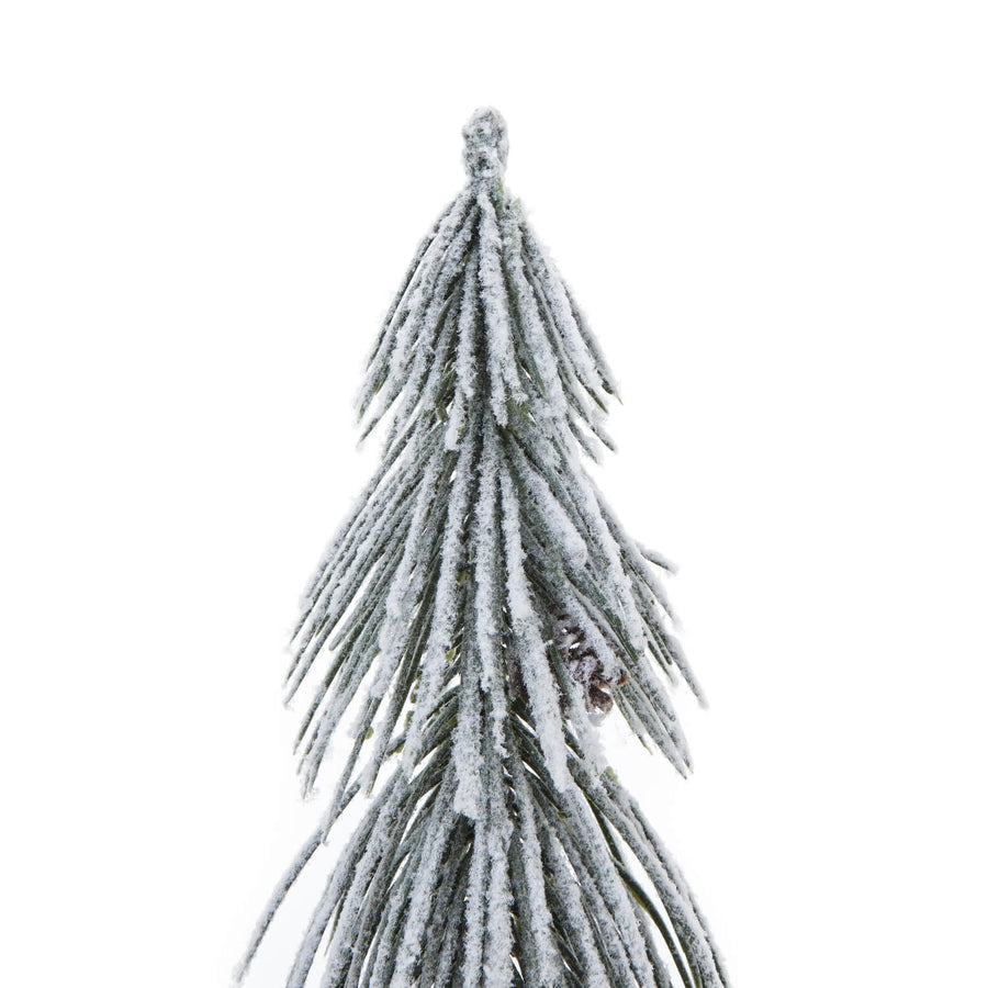 Miniature snow-dusted winter tree with wood log base, rustic seasonal decor for tabletops by Sostter at brixbailey.com