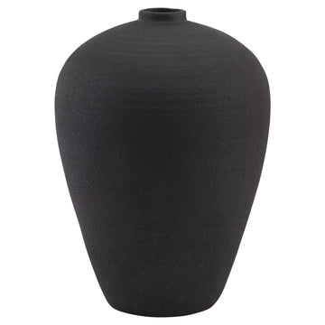 Minimalist matt black ceramic floor vase, 57cm tall, with slim neck for effortless styling, pairs with grey pampas grass.by Sostter at brixbailey.com