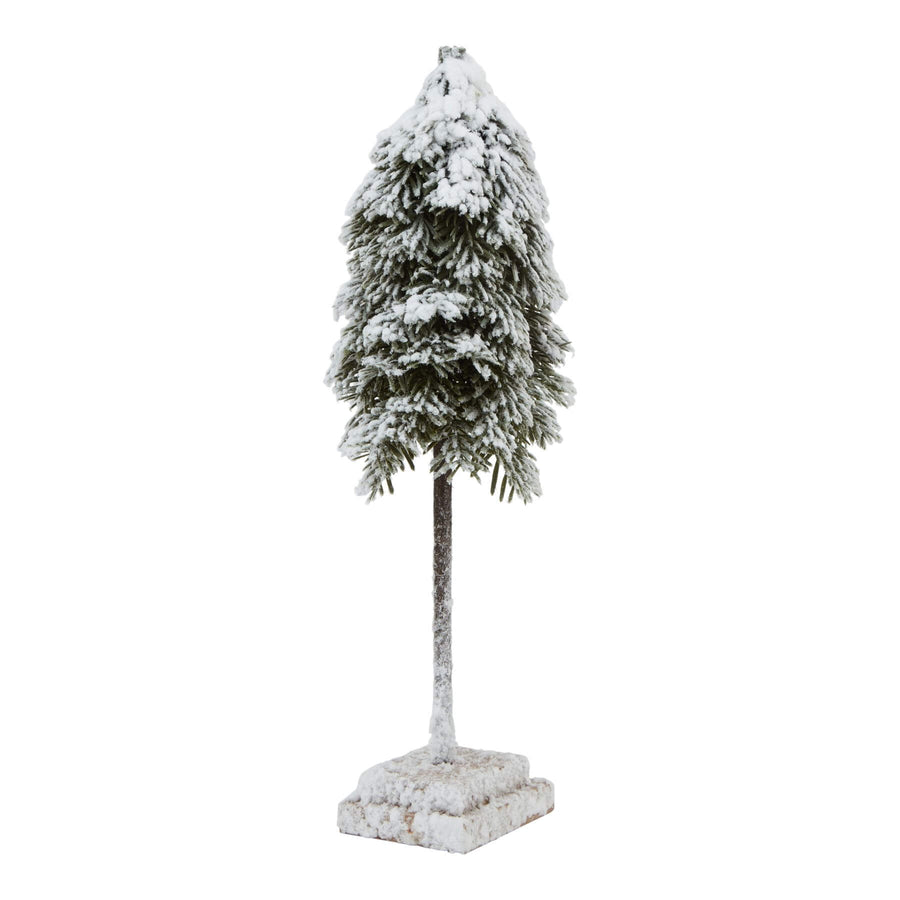 Handcrafted frosted cedar tree with snow-dusted branches on wooden base, perfect for holiday decor centerpiece. by Sostter at brixbailey.com