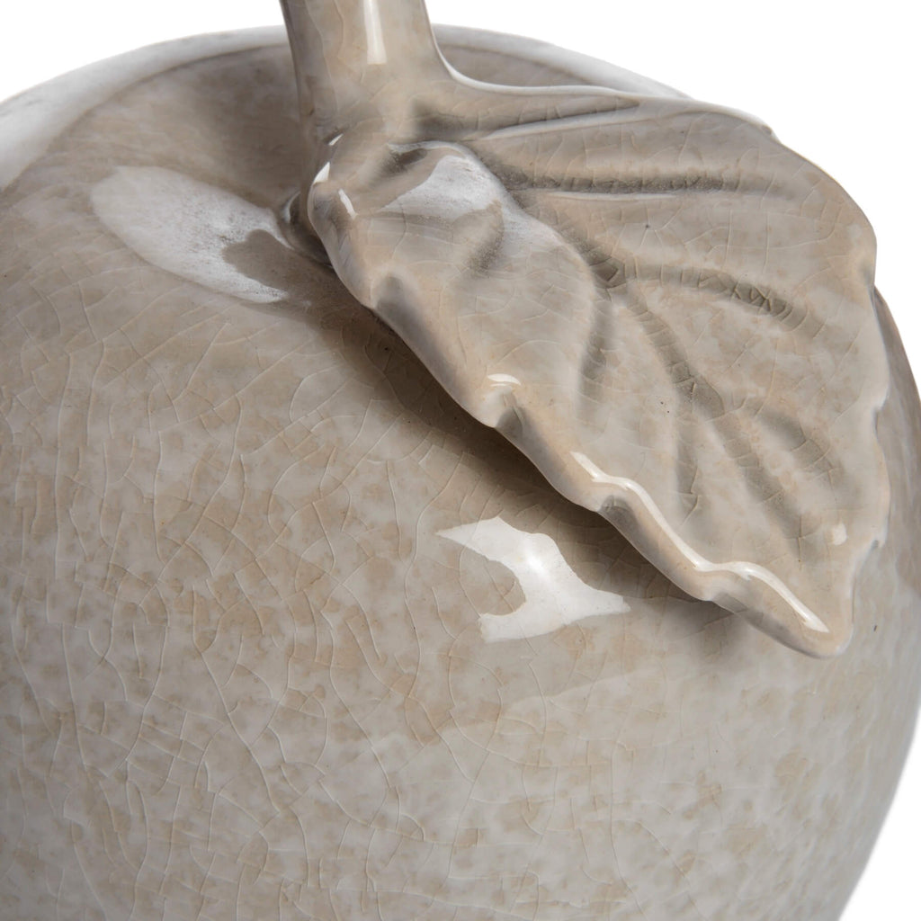 Crackle-glazed ceramic apple ornament in antique grey, handcrafted 14cm home decor piece with textured finish by Sostter at brixbailey.com