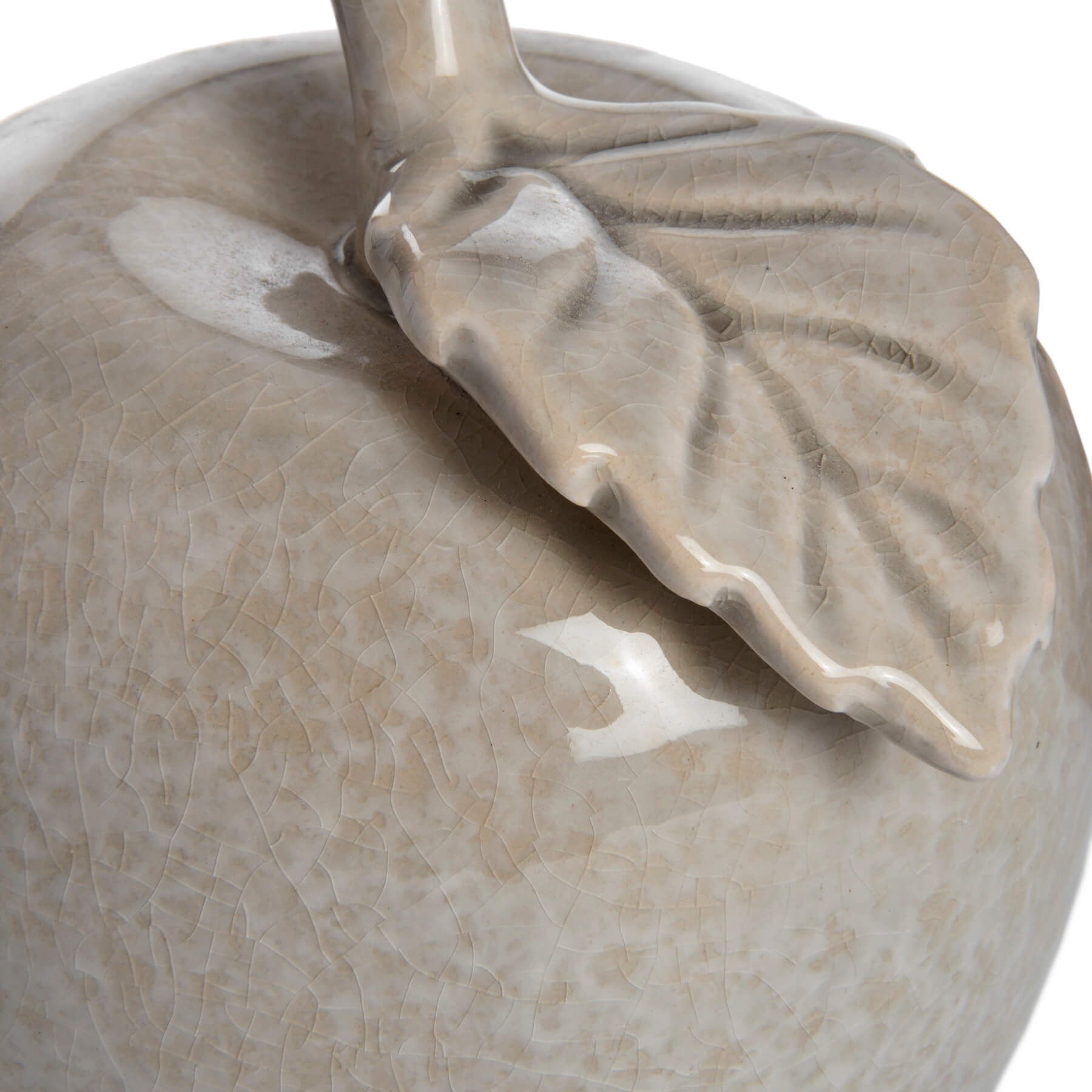 Crackle-glazed ceramic apple ornament in antique grey, handcrafted 14cm home decor piece with textured finish by Sostter at brixbailey.com