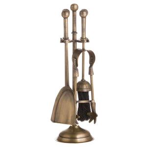 Antique brass fireplace companion set with ball detailing, solid metal construction, 40cm height. by sostter at brixbailey.com