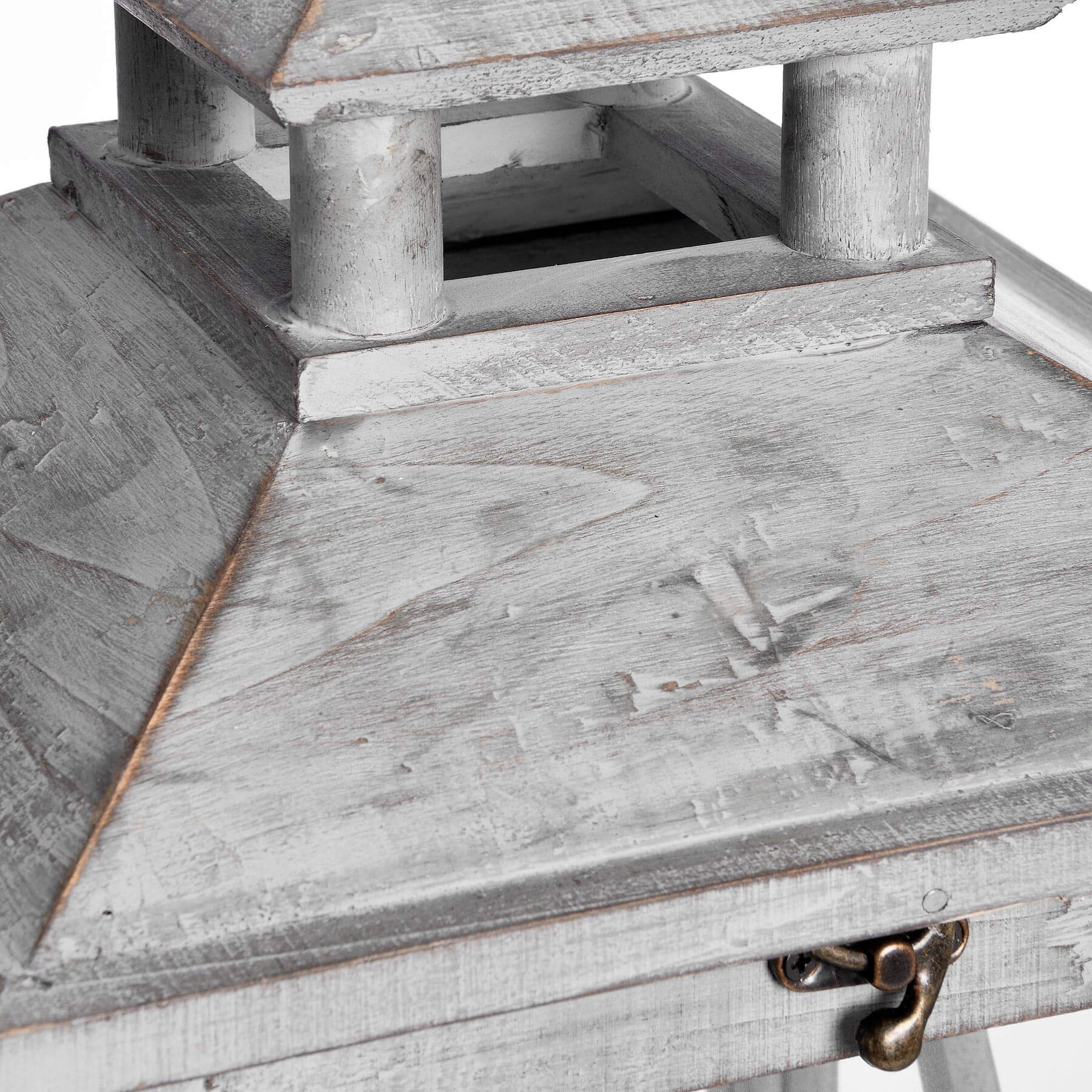 Handcrafted wooden lantern set in weathered grey, rustic farmhouse decor with three distressed solid wood lanterns. by Sostter at brixbailey.com