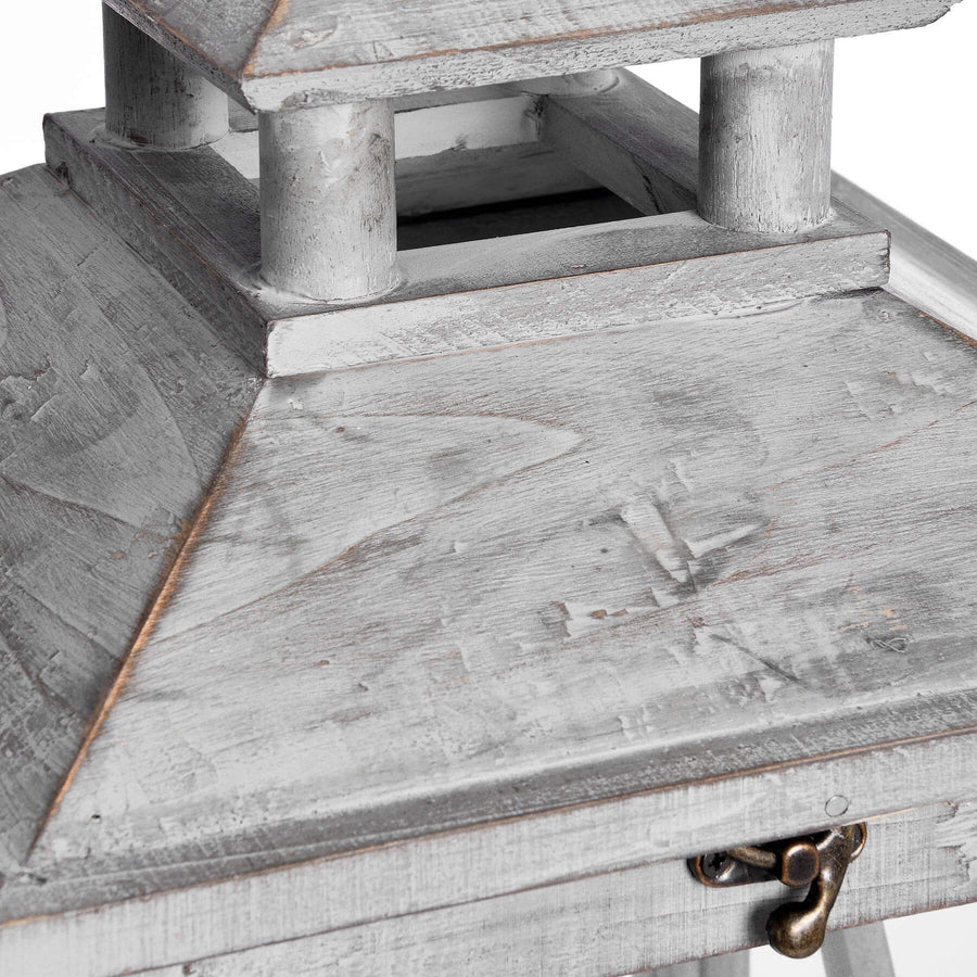 Handcrafted wooden lantern set in weathered grey, rustic farmhouse decor with three distressed solid wood lanterns. by Sostter at brixbailey.com