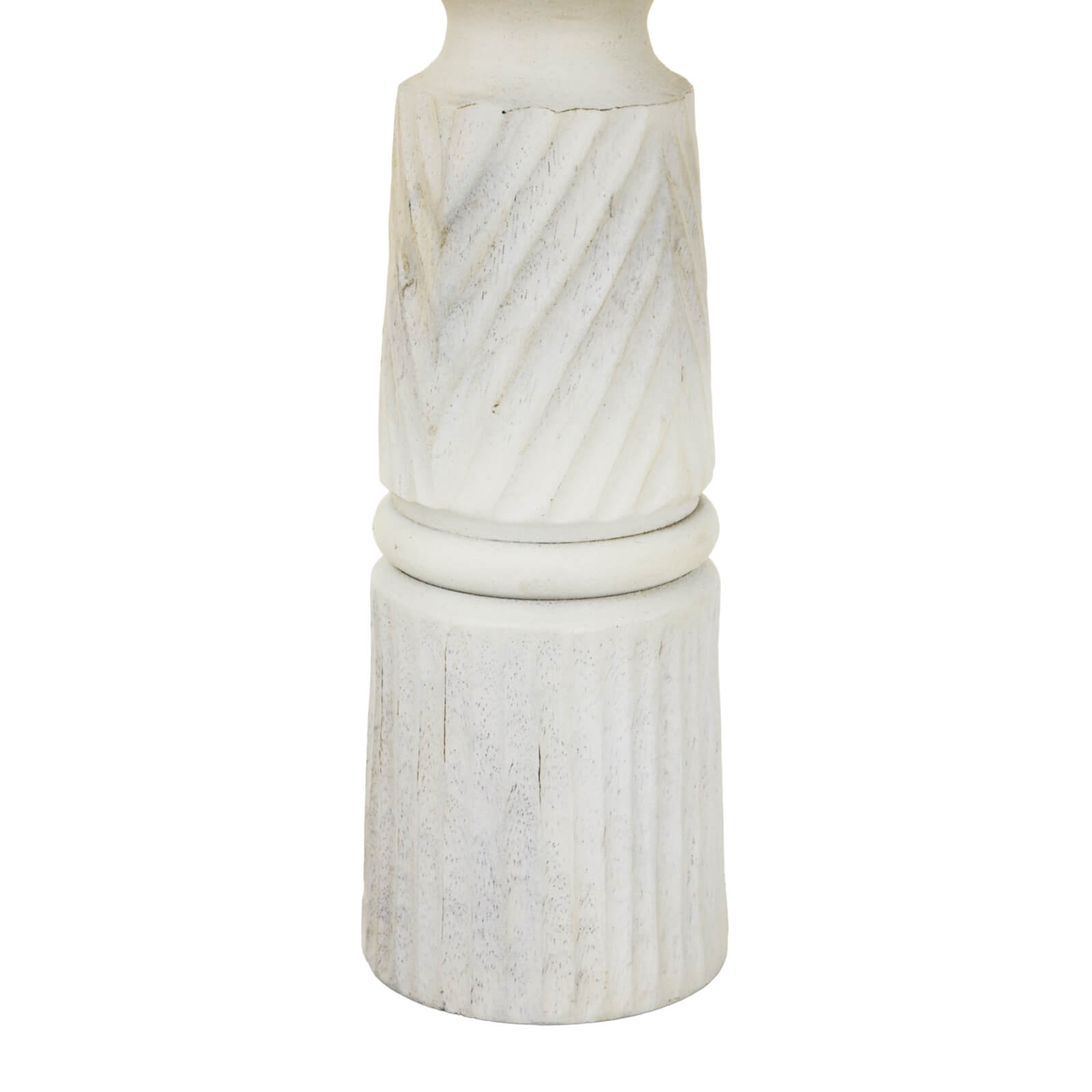 Hand-carved white wooden candle holder with intricate patterns, 30cm tall, for modern or traditional decor. by RoomLondon at brixbailey.com