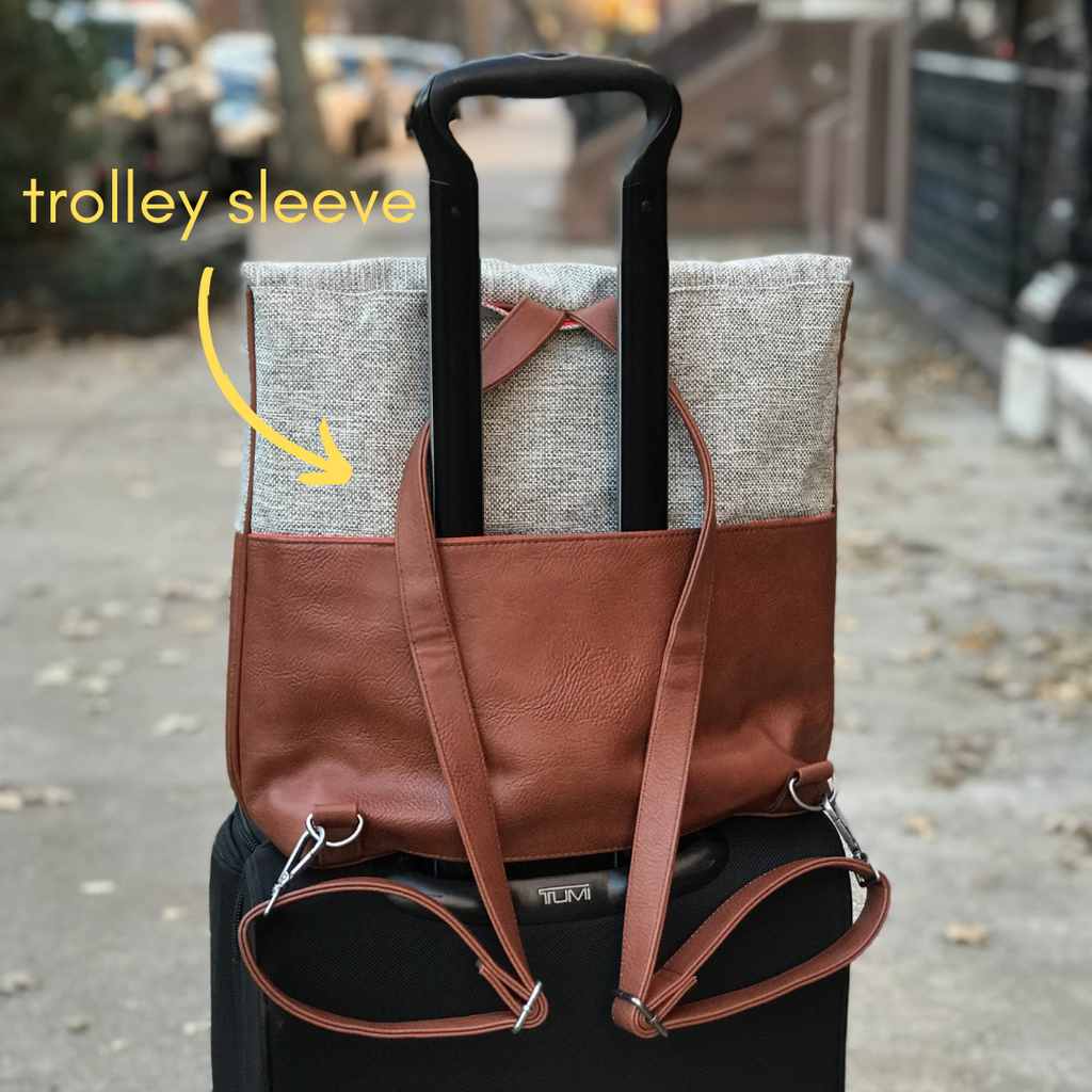 Vegan Backpack Tote with Luggage Sleeve