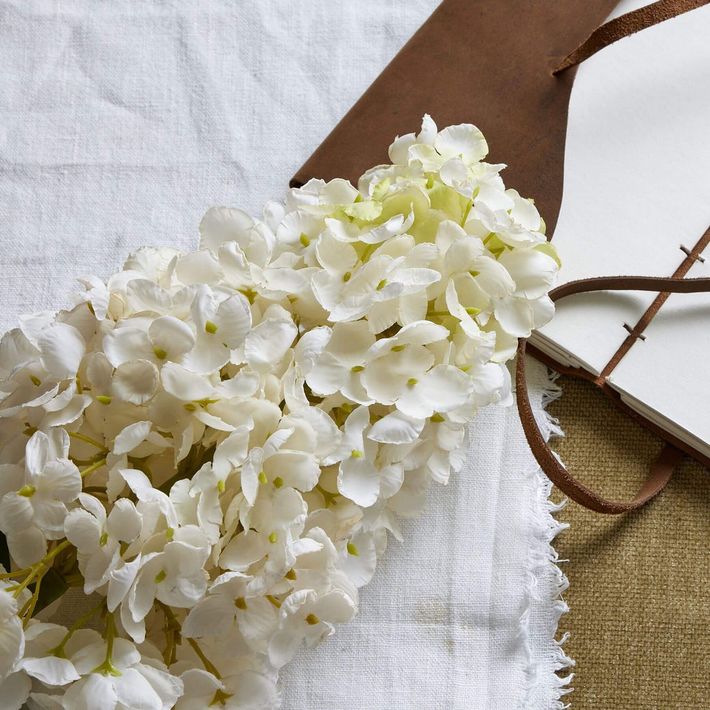 Off-white spear hydrangea faux bloom with pointed form, part of Recipe Collection, 88cm tall, plastic stems.by Sostter at brixbailey.com