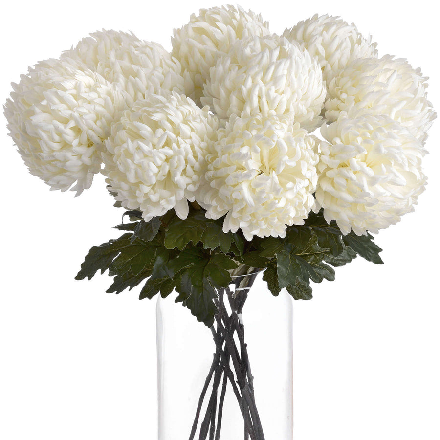 White artificial chrysanthemum stem with hyper-realistic petals, 87cm tall, perfect for home decor arrangements. by Sostter at brixbailey.com