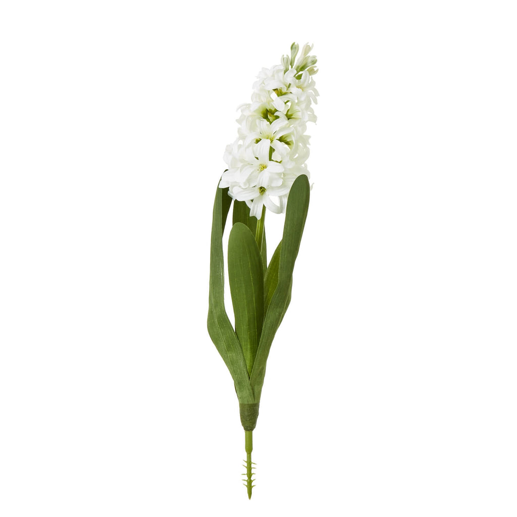 Lifelike white hyacinth stems with green foliage, faux floral decor for vases or centerpieces, 44cm tall  by Sostter at brixbailey.com