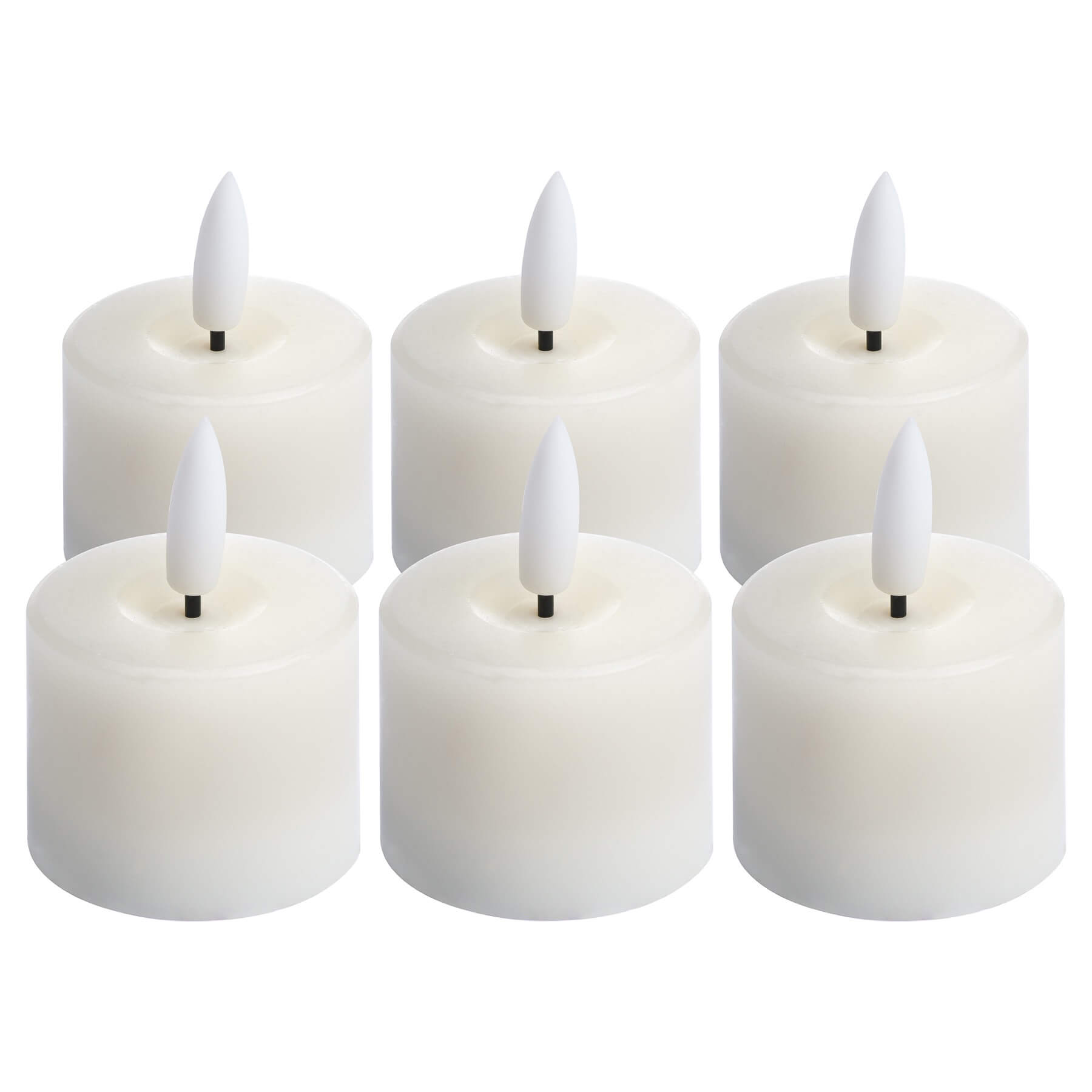 White LED tealight with realistic flickering flame, no-wax flameless candle for home decor ambiance by RoomLondon at brixbailey.com