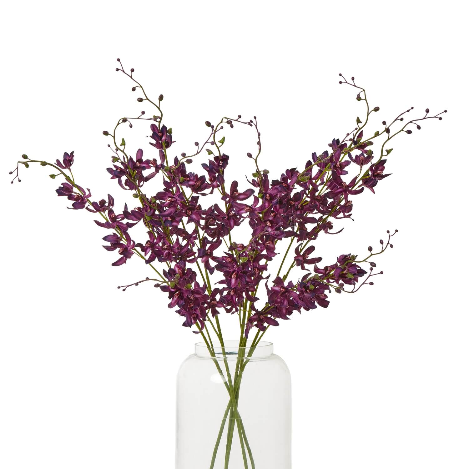 Purple cymbidium spray artificial flowers, lifelike purple orchids with cascading stems for home decor by Sostter at brixbailey.com