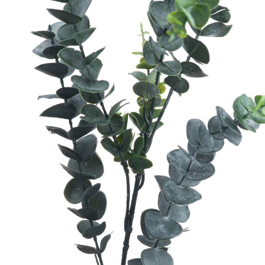 Lifelike artificial silver dollar eucalyptus stems with silvery-green leaves, 41 inches tall, for home decor by Sostter at brixbailey.com