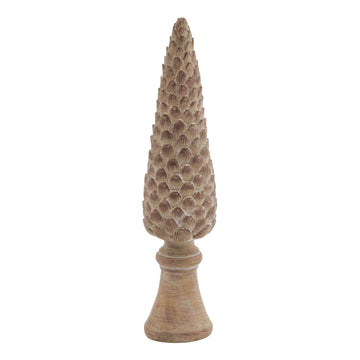 Handcrafted pinecone sculpture in warm brown resin, 26cm tall, with intricate layered scales and weighted base. by Sostter at brixbailey.com