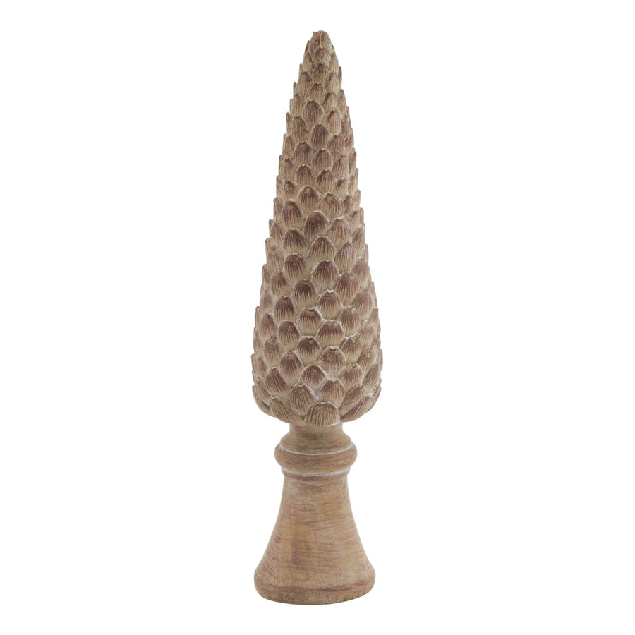 Handcrafted pinecone sculpture in warm brown resin, 26cm tall, with intricate layered scales and weighted base. by Sostter at brixbailey.com