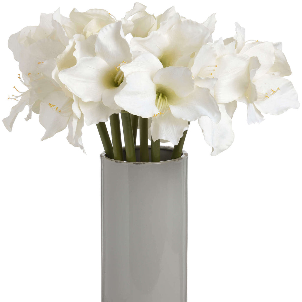 Lifelike white amaryllis artificial flowers, 2 blooms with bud, 81cm tall plastic arrangement for home decor by Sostter at brixbailey.com