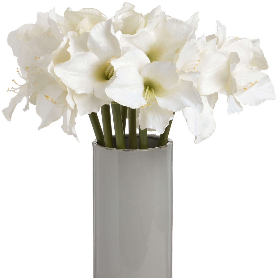 Lifelike white amaryllis artificial flowers, 2 blooms with bud, 81cm tall plastic arrangement for home decor by Sostter at brixbailey.com