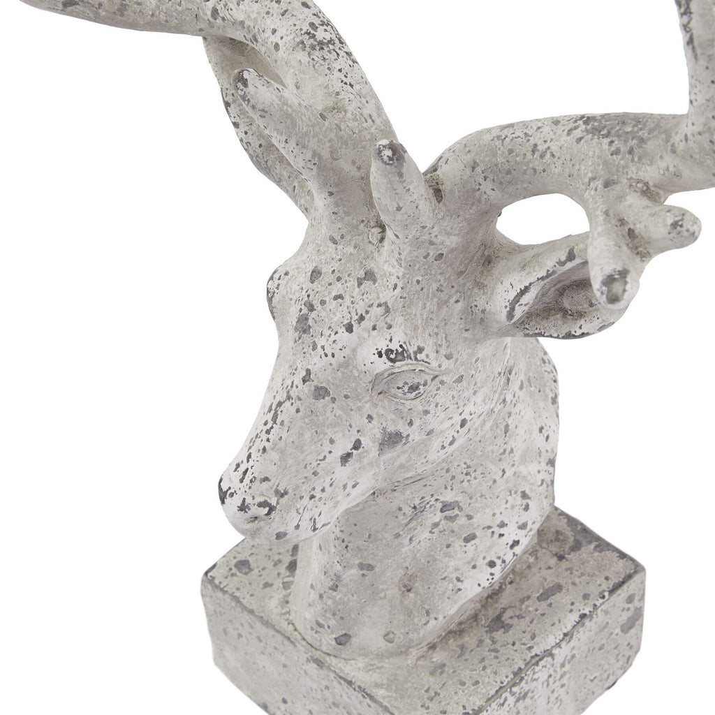 Handcrafted ceramic stag ornament with stone-effect finish in matte grey, perfect for rustic home decor by RoomLondon at brixbailey.com