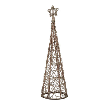Handwoven LED wicker tree with warm white lights, natural brown fibers, and star-topped design, 100cm tall. by Sostter at brixbailey.com
