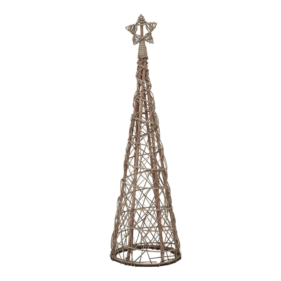 Handwoven LED wicker tree with warm white lights, natural brown fibers, and star-topped design, 100cm tall. by Sostter at brixbailey.com