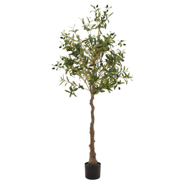 Lifelike artificial olive tree, 150cm tall with realistic foliage and textured trunk, Mediterranean-style home decor by Sostter at brixbailey.com
