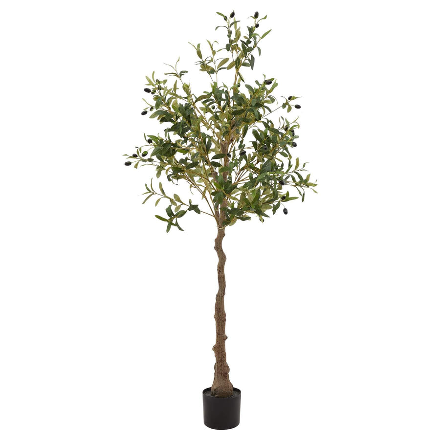 Lifelike artificial olive tree, 150cm tall with realistic foliage and textured trunk, Mediterranean-style home decor by Sostter at brixbailey.com