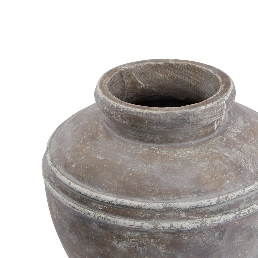 Distressed brown ceramic Siena water pot with urn shape, organic texture, for floral arrangements or decor. by Sostter at brixbailey.com