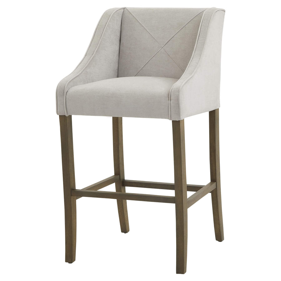 Epsom grey barstool with rubberwood frame and luxury upholstery, elegant piping, modern home decor by Sostter at brixbailey.com