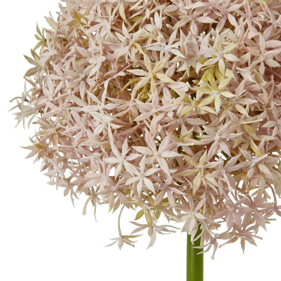 Lifelike lavender faux allium stem, 90cm tall with spherical lilac blooms, perfect for floral arrangements by Sostter at brixbailey.com