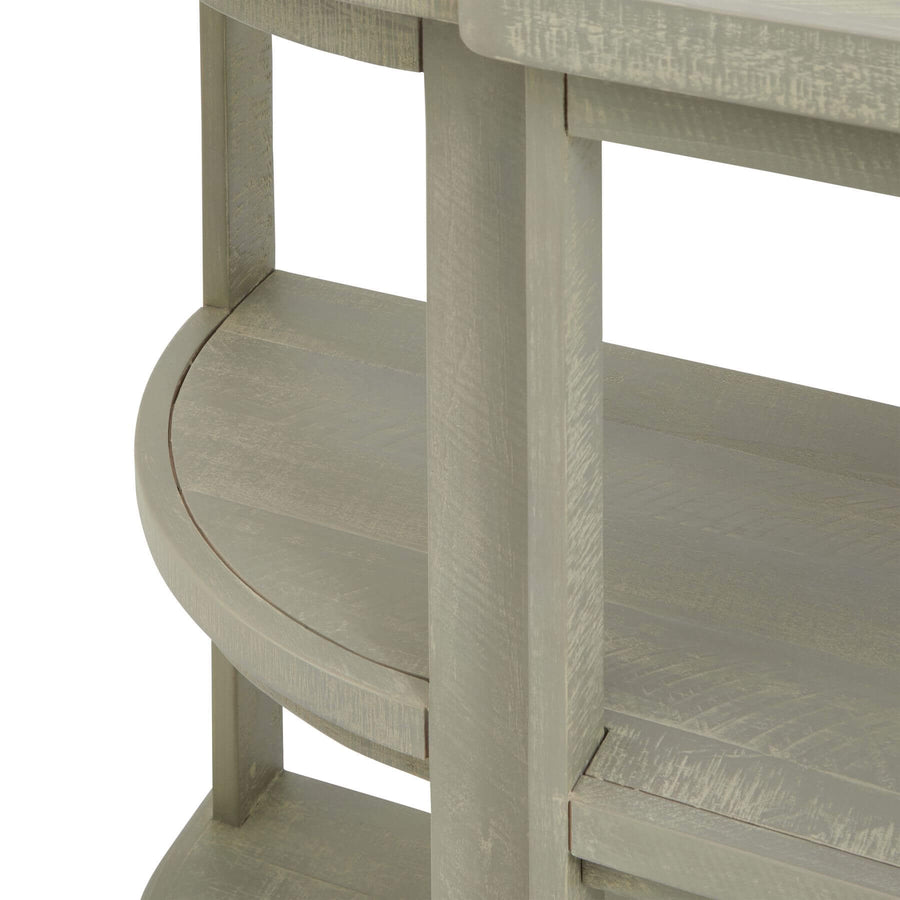 Hand-finished grey-washed pine console table with organic curves, natural wood grain, and artisanal character by Sostter at brixbailey.com