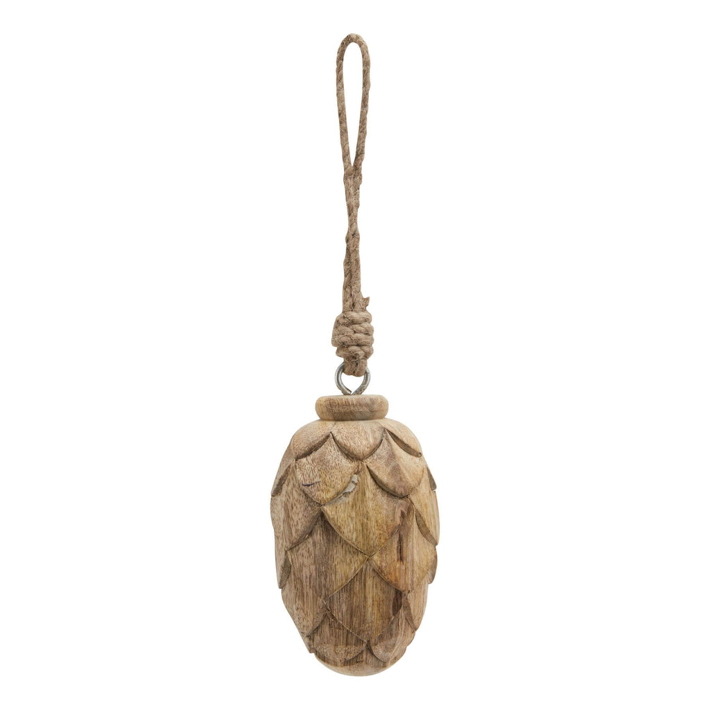 Hand-carved wooden pine cone ornament with natural brown finish, rustic Christmas decor for trees or wreaths by Sostter at brixbailey.com